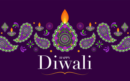 Happy Diwali, Deepavali or Dipavali the Indian festival Celebration flat design.のイラスト素材