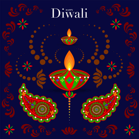 Happy Diwali, Deepavali or Dipavali the Indian festival Celebration flat design.のイラスト素材