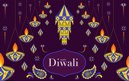 Happy Diwali, Deepavali or Dipavali the Indian festival Celebration flat design.のイラスト素材