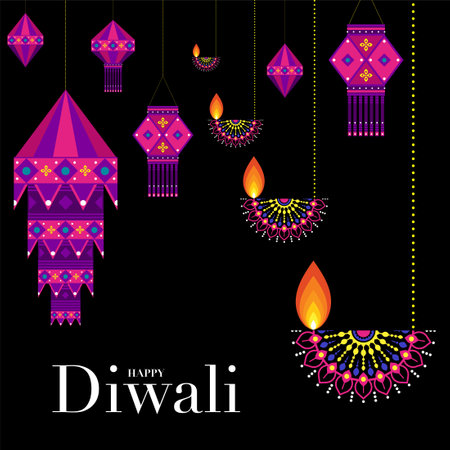 Happy Diwali, Deepavali or Dipavali the Indian festival Celebration flat design.のイラスト素材