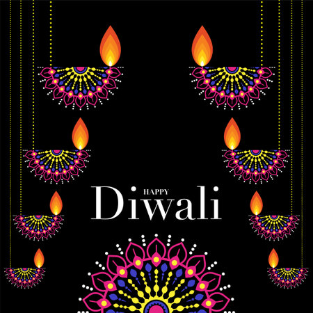 Happy Diwali, Deepavali or Dipavali the Indian festival Celebration flat design.のイラスト素材