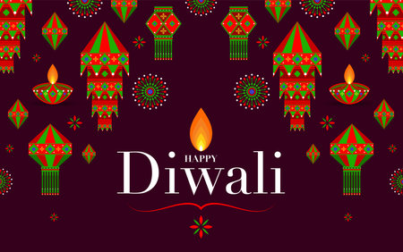 Happy Diwali, Deepavali or Dipavali the Indian festival Celebration flat design.のイラスト素材