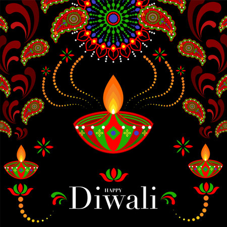 Happy Diwali, Deepavali or Dipavali the Indian festival Celebration flat design.のイラスト素材