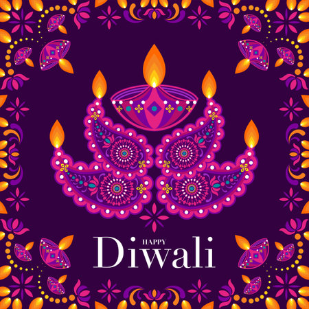 Happy Diwali, Deepavali or Dipavali the Indian festival Celebration flat design.のイラスト素材