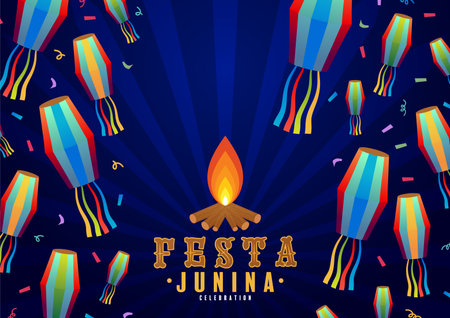 Festa Junina Poster June Festival. Folklore Holiday Guitar Accordion Cactus Summer Sunflower...