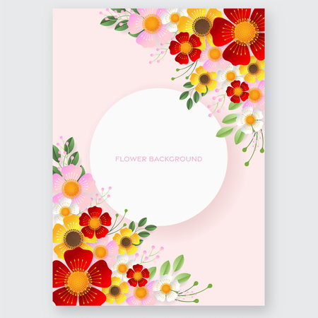 Wedding invitation floral card. Paper cut flowers for decor, realistic effect. Bright holiday design. with flowers paper cutのイラスト素材