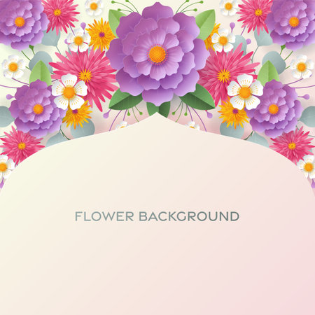 Wedding invitation floral card. Paper cut flowers for decor, realistic effect. Bright holiday design. with flowers paper cutのイラスト素材
