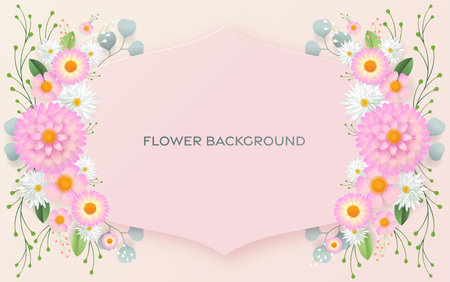 Wedding invitation floral card. Paper cut flowers for decor, realistic effect. Bright holiday design. with flowers paper cutのイラスト素材