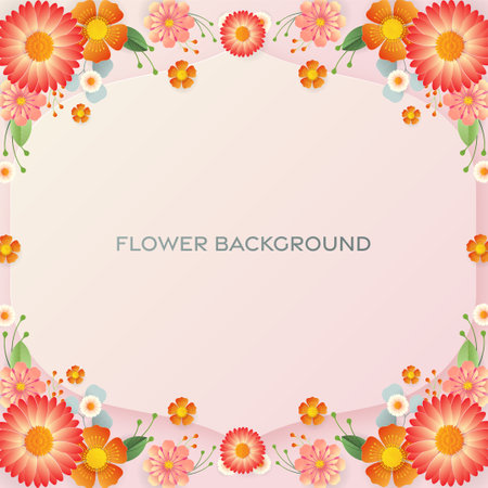Wedding invitation floral card. Paper cut flowers for decor, realistic effect. Bright holiday design. with flowers paper cutのイラスト素材