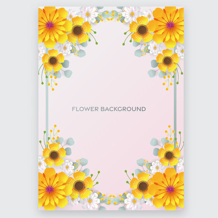 Wedding invitation floral card. Paper cut flowers for decor, realistic effect. Bright holiday design. with flowers paper cutのイラスト素材
