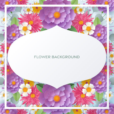 Wedding invitation floral card. Paper cut flowers for decor, realistic effect. Bright holiday design. with flowers paper cutのイラスト素材