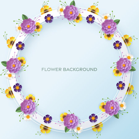 Wedding invitation floral card. Paper cut flowers for decor, realistic effect. Bright holiday design. with flowers paper cutのイラスト素材