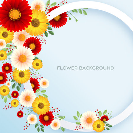 Wedding invitation floral card. Paper cut flowers for decor, realistic effect. Bright holiday design. with flowers paper cutのイラスト素材