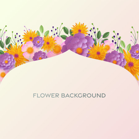 Wedding invitation floral card. Paper cut flowers for decor, realistic effect. Bright holiday design. with flowers paper cutのイラスト素材