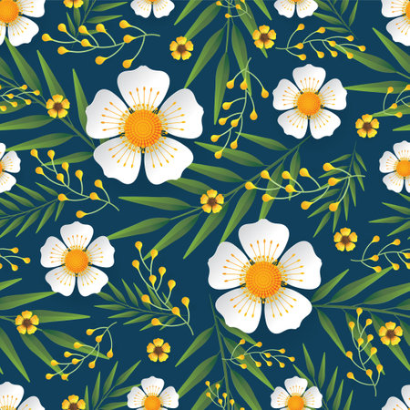 seamless floral pattern with colorful flowers and leaves on  background.のイラスト素材