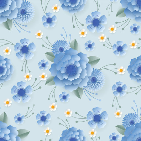 seamless floral pattern with colorful flowers and leaves on  background.のイラスト素材