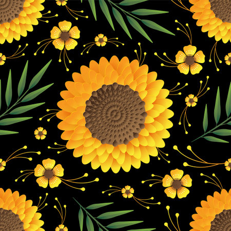 seamless floral pattern with colorful flowers and leaves on  background.のイラスト素材