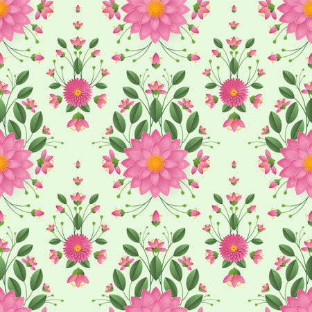 seamless floral pattern with colorful flowers and leaves on  background.のイラスト素材