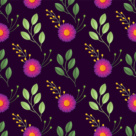 seamless floral pattern with colorful flowers and leaves on  background.のイラスト素材