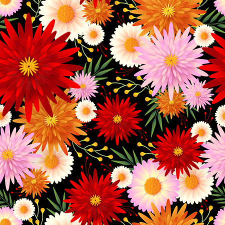 seamless floral pattern with colorful flowers and leaves on  background.のイラスト素材