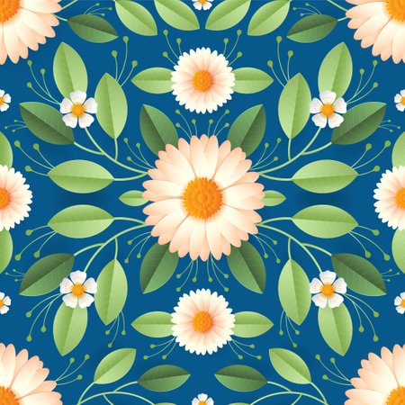 seamless floral pattern with colorful flowers and leaves on  background.のイラスト素材