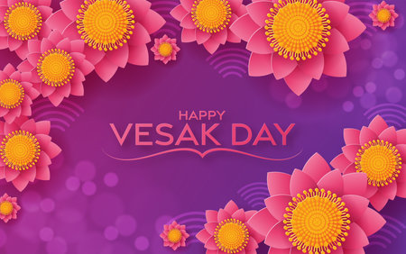 Happy Vesak Day Wishes Cards With Lotus Flowers flat design.のイラスト素材