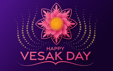 Happy Vesak Day Wishes Cards With Lotus Flowers flat design.のイラスト素材