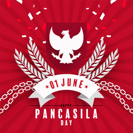 Pancasila Day Indonesian national holiday in flat design.のイラスト素材
