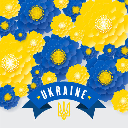 ukraine background with flowers in flat design.のイラスト素材