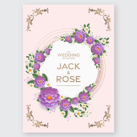 Wedding invitation floral card. Paper cut flowers for decor, realistic effect. Bright holiday design. with flowers paper cutのイラスト素材