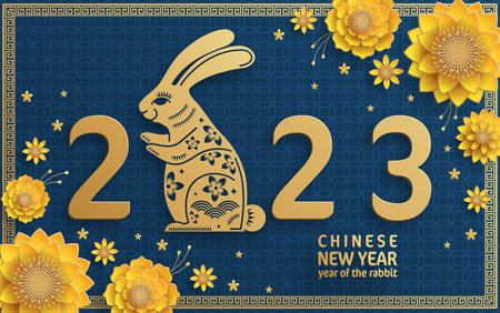 Happy chinese new year 2023 year of the rabbit zodiac with on color Background. (Translation : Happy...