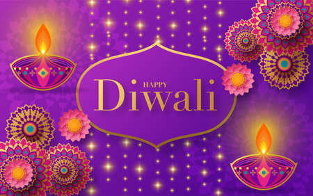 Happy diwali, deepavali the indian festival celebration on color background.のイラスト素材