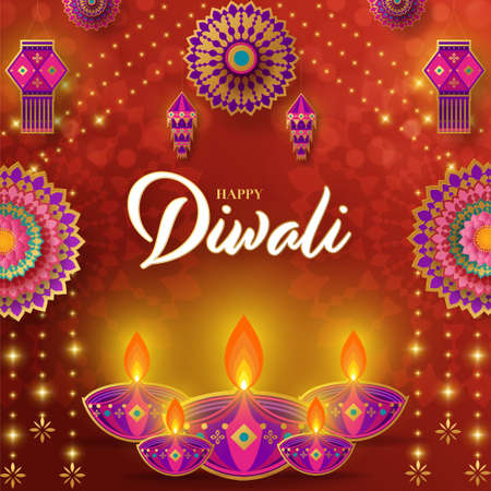 Ilustración de Happy diwali, deepavali the indian festival celebration on color background. - Imagen libre de derechos