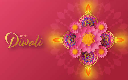 Happy diwali, deepavali the indian festival celebration on color background.のイラスト素材