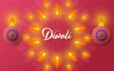 Happy diwali, deepavali the indian festival celebration on color background.のイラスト素材