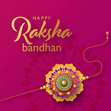 Beautiful gold raksha bandhan greeting card  with color background.のイラスト素材