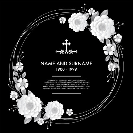 Memorial funeral card templates with flowers paper cut.のイラスト素材