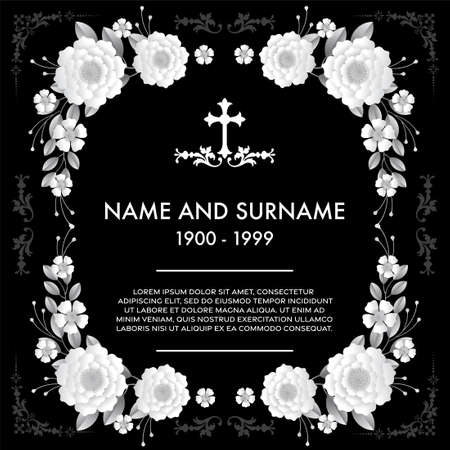 Memorial funeral card templates with flowers paper cut.のイラスト素材