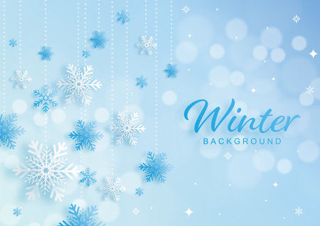 Snowflakes design for winter with snowflakes paper cut style on color background.のイラスト素材