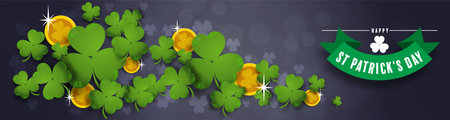 St. Patrick's Day invitation to a holiday, corporate holiday a leprechaun hat,shamrock, pot of gold coins,rainbow, background color. Vector illustration.のイラスト素材