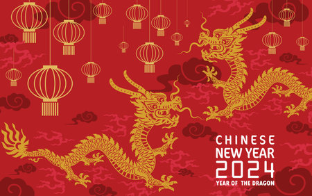 Happy chinese new year 2024 year of the chinese dragon zodiac with on color Background. ( Translation : happy new year, chinese dragon )のイラスト素材