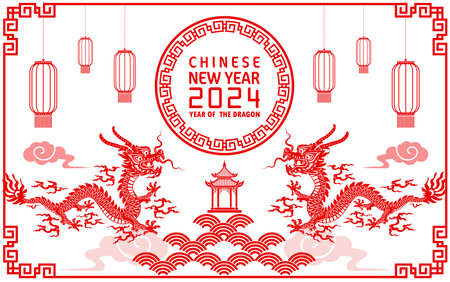 Happy chinese new year 2024 year of the chinese dragon zodiac with on color Background. ( Translation : happy new year, chinese dragon )のイラスト素材