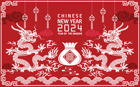 Happy chinese new year 2024 year of the chinese dragon zodiac with on color Background. ( Translation : happy new year, chinese dragon )のイラスト素材