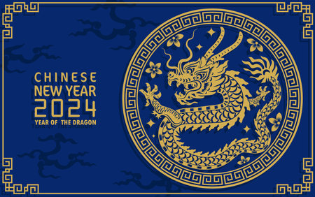 Happy chinese new year 2024 year of the chinese dragon zodiac with on color Background. ( Translation : happy new year, chinese dragon )のイラスト素材