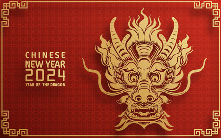 Happy chinese new year 2024 year of the chinese dragon zodiac with on color Background. ( Translation : happy new year, chinese dragon )のイラスト素材