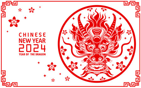 Happy chinese new year 2024 year of the chinese dragon zodiac with on color Background. ( Translation : happy new year, chinese dragon )のイラスト素材