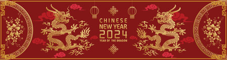 Happy chinese new year 2024 year of the chinese dragon zodiac with on color Background. ( Translation : happy new year, chinese dragon )のイラスト素材