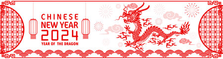 Happy chinese new year 2024 year of the chinese dragon zodiac with on color Background. ( Translation : happy new year, chinese dragon )のイラスト素材