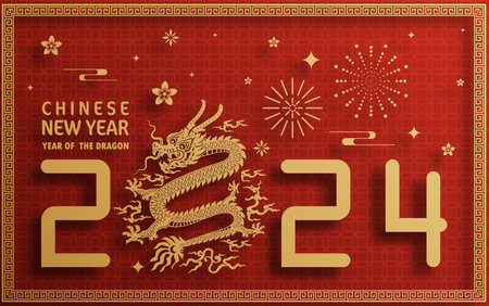 Happy chinese new year 2024 year of the chinese dragon zodiac with on color Background. ( Translation : happy new year, chinese dragon )のイラスト素材