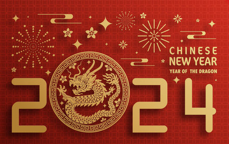 Happy chinese new year 2024 year of the chinese dragon zodiac with on color Background. ( Translation : happy new year, chinese dragon )のイラスト素材